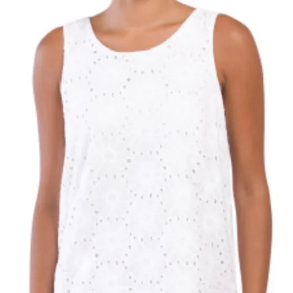 New SIGRID OLSEN COTTON Sleeveless Eyelet Trapeze Mini Dress Women SMALL WHITE⚡️ - Picture 4 of 6